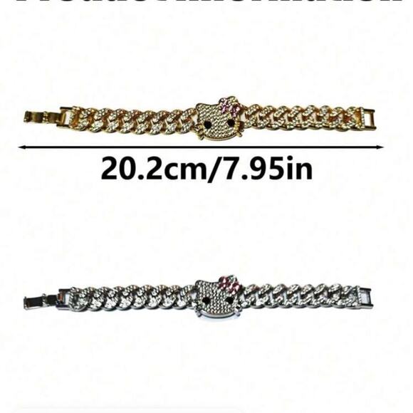 Silver Hello Kitty Rhinestone Bracelet Chain Link - Picture 5 of 5